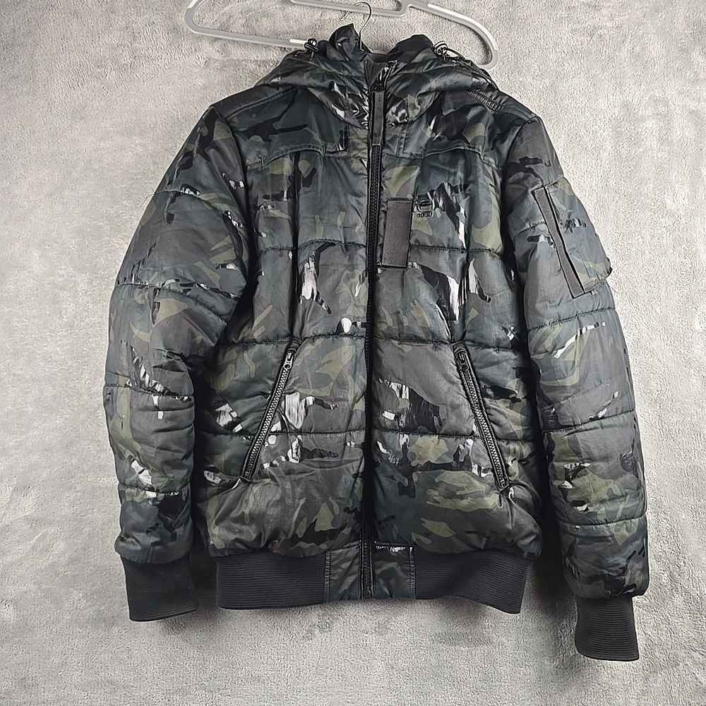 G-Star Raw‎ Whistler HDD Bomber Puffer Jacket Men Small Camo Hooded Y2K